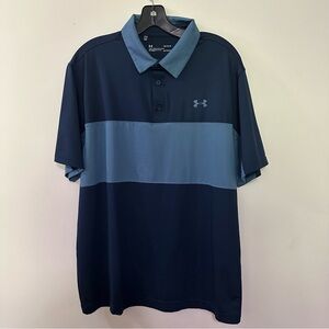 Under Armour Polo Shirt Adult Size Large Blue Stripe‎ Casual